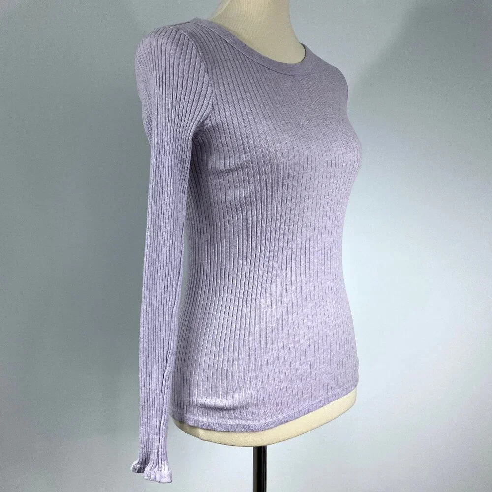 Enza Costa Light Pink Rib Long Sleeve Shirt Medium Cotton Cashmere Sweater S XS - Picture 2 of 13